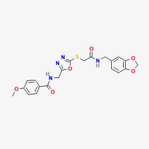 molecular formula C21H20N4O6S B2609689 N-({5-[({[(2H-1,3-BENZODIOXOL-5-YL)METHYL]CARBAMOYL}METHYL)SULFANYL]-1,3,4-OXADIAZOL-2-YL}METHYL)-4-METHOXYBENZAMIDE CAS No. 851783-84-1