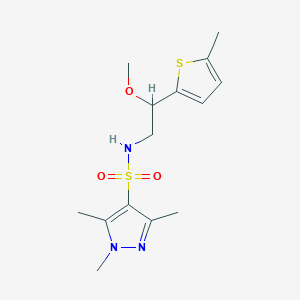 molecular formula C14H21N3O3S2 B2609707 N-(2-methoxy-2-(5-methylthiophen-2-yl)ethyl)-1,3,5-trimethyl-1H-pyrazole-4-sulfonamide CAS No. 1796949-50-2