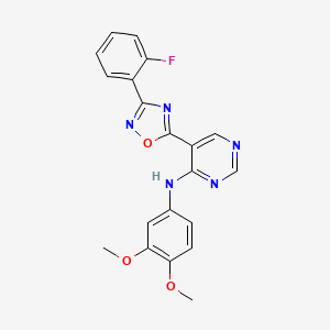 molecular formula C20H16FN5O3 B2609715 N-(3,4-dimethoxyphenyl)-5-[3-(2-fluorophenyl)-1,2,4-oxadiazol-5-yl]pyrimidin-4-amine CAS No. 2034511-54-9