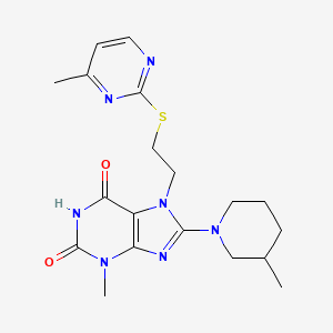 molecular formula C19H25N7O2S B2609945 3-methyl-8-(3-methylpiperidin-1-yl)-7-(2-((4-methylpyrimidin-2-yl)thio)ethyl)-1H-purine-2,6(3H,7H)-dione CAS No. 850914-22-6