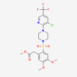 molecular formula C21H23ClF3N3O6S B2610064 methyl 2-[2-({4-[3-chloro-5-(trifluoromethyl)pyridin-2-yl]piperazin-1-yl}sulfonyl)-4,5-dimethoxyphenyl]acetate CAS No. 1024415-60-8