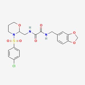 molecular formula C21H22ClN3O7S B2610107 N-[(2H-1,3-benzodioxol-5-yl)methyl]-N'-{[3-(4-chlorobenzenesulfonyl)-1,3-oxazinan-2-yl]methyl}ethanediamide CAS No. 872722-67-3