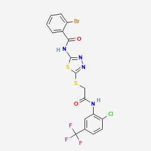 molecular formula C18H11BrClF3N4O2S2 B2610169 2-bromo-N-(5-((2-((2-chloro-5-(trifluoromethyl)phenyl)amino)-2-oxoethyl)thio)-1,3,4-thiadiazol-2-yl)benzamide CAS No. 392299-37-5