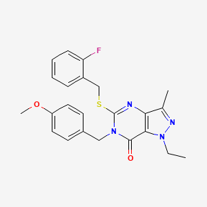 molecular formula C23H23FN4O2S B2610177 1-ethyl-5-((2-fluorobenzyl)thio)-6-(4-methoxybenzyl)-3-methyl-1H-pyrazolo[4,3-d]pyrimidin-7(6H)-one CAS No. 1358708-97-0