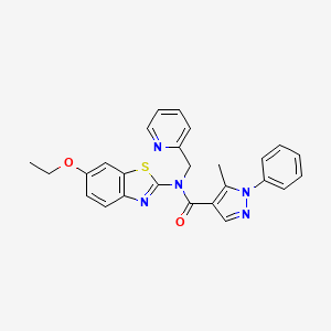 molecular formula C26H23N5O2S B2610213 N-(6-ethoxybenzo[d]thiazol-2-yl)-5-methyl-1-phenyl-N-(pyridin-2-ylmethyl)-1H-pyrazole-4-carboxamide CAS No. 1171167-99-9