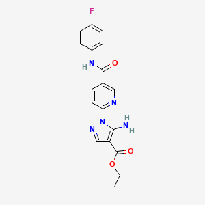 molecular formula C18H16FN5O3 B2610299 ethyl 5-amino-1-{5-[(4-fluorophenyl)carbamoyl]pyridin-2-yl}-1H-pyrazole-4-carboxylate CAS No. 1189455-58-0