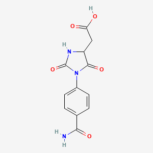 molecular formula C12H11N3O5 B2610355 [1-(4-Carbamoylphenyl)-2,5-dioxoimidazolidin-4-yl]acetic acid CAS No. 2185035-81-6