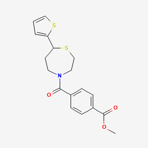 molecular formula C18H19NO3S2 B2610367 Methyl 4-(7-(thiophen-2-yl)-1,4-thiazepane-4-carbonyl)benzoate CAS No. 1706093-83-5
