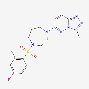 molecular formula C18H21FN6O2S B2610403 1-(4-Fluoro-2-methylbenzenesulfonyl)-4-{3-methyl-[1,2,4]triazolo[4,3-b]pyridazin-6-yl}-1,4-diazepane CAS No. 2320854-52-0