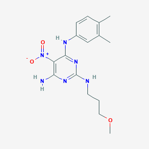 molecular formula C16H22N6O3 B2610406 N4-(3,4-dimethylphenyl)-N2-(3-methoxypropyl)-5-nitropyrimidine-2,4,6-triamine CAS No. 672920-02-4