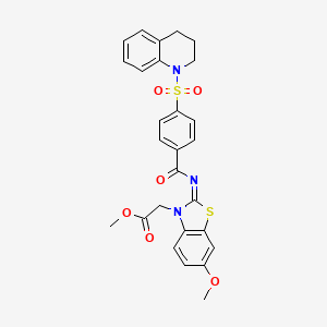 molecular formula C27H25N3O6S2 B2610475 methyl 2-[(2Z)-6-methoxy-2-{[4-(1,2,3,4-tetrahydroquinoline-1-sulfonyl)benzoyl]imino}-2,3-dihydro-1,3-benzothiazol-3-yl]acetate CAS No. 865199-92-4