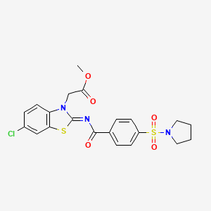 molecular formula C21H20ClN3O5S2 B2610509 methyl 2-[(2Z)-6-chloro-2-{[4-(pyrrolidine-1-sulfonyl)benzoyl]imino}-2,3-dihydro-1,3-benzothiazol-3-yl]acetate CAS No. 865197-84-8