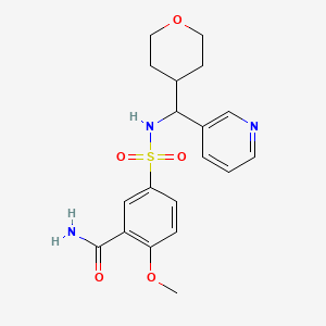 molecular formula C19H23N3O5S B2610672 2-methoxy-5-{[(oxan-4-yl)(pyridin-3-yl)methyl]sulfamoyl}benzamide CAS No. 2034260-55-2