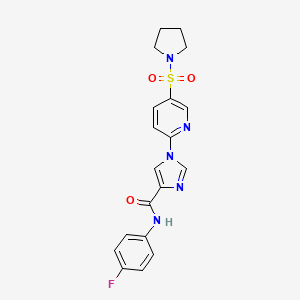 molecular formula C19H18FN5O3S B2610697 N-(4-fluorophenyl)-1-[5-(pyrrolidine-1-sulfonyl)pyridin-2-yl]-1H-imidazole-4-carboxamide CAS No. 1251577-74-8