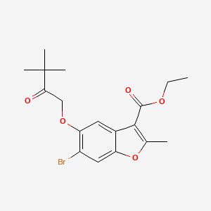molecular formula C18H21BrO5 B2610911 Ethyl 6-bromo-5-(3,3-dimethyl-2-oxobutoxy)-2-methyl-1-benzofuran-3-carboxylate CAS No. 308296-04-0