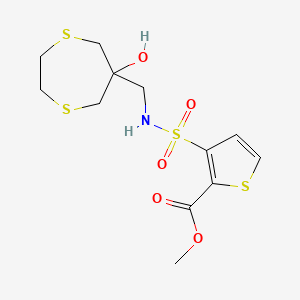 molecular formula C12H17NO5S4 B2611005 Methyl 3-{[(6-hydroxy-1,4-dithiepan-6-yl)methyl]sulfamoyl}thiophene-2-carboxylate CAS No. 2415501-09-4