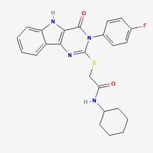 molecular formula C24H23FN4O2S B2611139 N-cyclohexyl-2-{[3-(4-fluorophenyl)-4-oxo-3H,4H,5H-pyrimido[5,4-b]indol-2-yl]sulfanyl}acetamide CAS No. 536711-08-7
