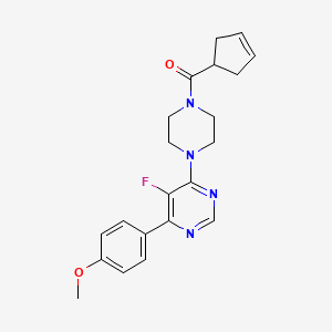 molecular formula C21H23FN4O2 B2611244 Cyclopent-3-en-1-yl-[4-[5-fluoro-6-(4-methoxyphenyl)pyrimidin-4-yl]piperazin-1-yl]methanone CAS No. 2380169-01-5