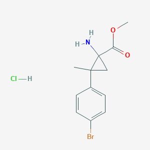 molecular formula C12H15BrClNO2 B2611316 Methyl 1-amino-2-(4-bromophenyl)-2-methylcyclopropane-1-carboxylate hydrochloride CAS No. 2044713-05-3