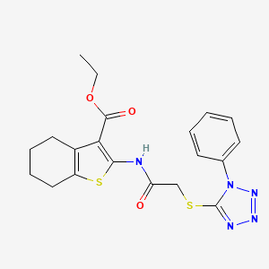 molecular formula C20H21N5O3S2 B2611323 ethyl 2-{2-[(1-phenyl-1H-1,2,3,4-tetrazol-5-yl)sulfanyl]acetamido}-4,5,6,7-tetrahydro-1-benzothiophene-3-carboxylate CAS No. 306278-26-2