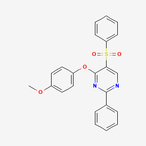 molecular formula C23H18N2O4S B2611368 5-(Benzenesulfonyl)-4-(4-methoxyphenoxy)-2-phenylpyrimidine CAS No. 478080-83-0
