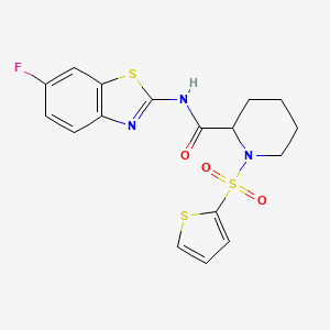 molecular formula C17H16FN3O3S3 B2611407 N-(6-fluoro-1,3-benzothiazol-2-yl)-1-(thiophene-2-sulfonyl)piperidine-2-carboxamide CAS No. 1097897-33-0