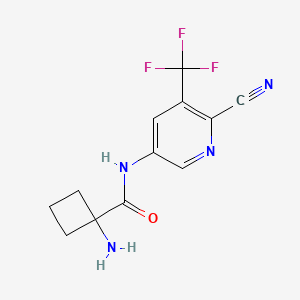 molecular formula C12H11F3N4O B2611424 Cyclobutanecarboxamide, 1-amino-N-[6-cyano-5-(trifluoromethyl)-3-pyridinyl]- CAS No. 1950587-17-3