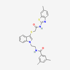3,5-dimethyl-N-(2-(3-((2-((6-methylbenzo[d]thiazol-2-yl)amino)-2-oxoethyl)thio)-1H-indol-1-yl)ethyl)benzamide