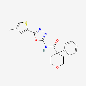 molecular formula C19H19N3O3S B2611595 N-(5-(4-methylthiophen-2-yl)-1,3,4-oxadiazol-2-yl)-4-phenyltetrahydro-2H-pyran-4-carboxamide CAS No. 1351642-88-0