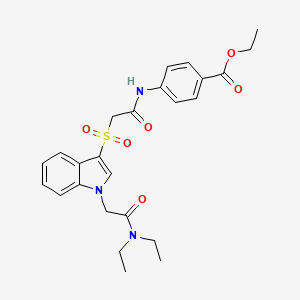 molecular formula C25H29N3O6S B2611642 ethyl 4-(2-((1-(2-(diethylamino)-2-oxoethyl)-1H-indol-3-yl)sulfonyl)acetamido)benzoate CAS No. 878056-83-8