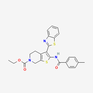 molecular formula C25H23N3O3S2 B2611688 ethyl 3-(1,3-benzothiazol-2-yl)-2-(4-methylbenzamido)-4H,5H,6H,7H-thieno[2,3-c]pyridine-6-carboxylate CAS No. 864927-23-1