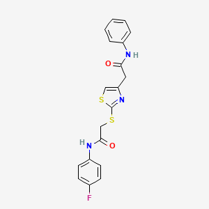 molecular formula C19H16FN3O2S2 B2611704 N-(4-fluorophenyl)-2-((4-(2-oxo-2-(phenylamino)ethyl)thiazol-2-yl)thio)acetamide CAS No. 941921-69-3