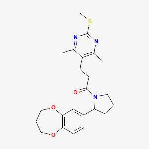 molecular formula C23H29N3O3S B2611720 1-[2-(3,4-dihydro-2H-1,5-benzodioxepin-7-yl)pyrrolidin-1-yl]-3-[4,6-dimethyl-2-(methylsulfanyl)pyrimidin-5-yl]propan-1-one CAS No. 1118850-93-3