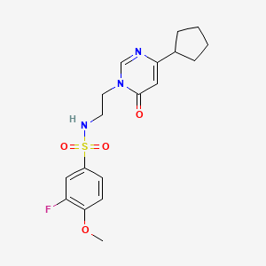 molecular formula C18H22FN3O4S B2611733 N-(2-(4-cyclopentyl-6-oxopyrimidin-1(6H)-yl)ethyl)-3-fluoro-4-methoxybenzenesulfonamide CAS No. 1797261-84-7