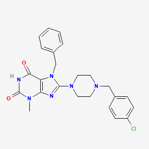 molecular formula C24H25ClN6O2 B2611840 7-苄基-8-(4-(4-氯苄基哌嗪-1-基)-3-甲基-1H-嘌呤-2,6(3H,7H)-二酮 CAS No. 898408-80-5
