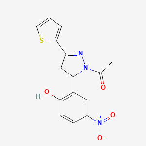 molecular formula C15H13N3O4S B2611841 1-(5-(2-hydroxy-5-nitrophenyl)-3-(thiophen-2-yl)-4,5-dihydro-1H-pyrazol-1-yl)ethanone CAS No. 868214-31-7