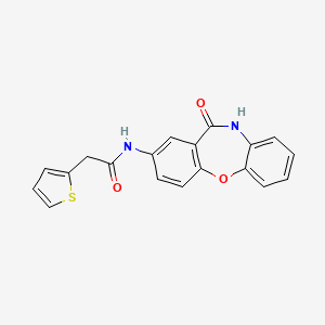 molecular formula C19H14N2O3S B2611844 N-(11-oxo-10,11-dihydrodibenzo[b,f][1,4]oxazepin-2-yl)-2-(thiophen-2-yl)acetamide CAS No. 922108-59-6