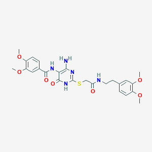 molecular formula C25H29N5O7S B2611903 N-(4-氨基-2-((2-((3,4-二甲氧基苯乙基)氨基)-2-氧代乙基)硫代-6-氧代-1,6-二氢嘧啶-5-基)-3,4-二甲氧基苯甲酰胺 CAS No. 868228-11-9
