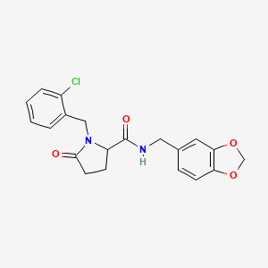 molecular formula C20H19ClN2O4 B2611950 N-[(2H-1,3-benzodioxol-5-yl)methyl]-1-[(2-chlorophenyl)methyl]-5-oxopyrrolidine-2-carboxamide CAS No. 1033701-83-5