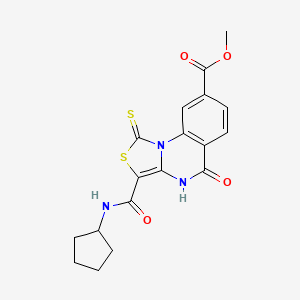 molecular formula C18H17N3O4S2 B2612015 methyl 3-(cyclopentylcarbamoyl)-5-oxo-1-sulfanylidene-1H,4H,5H-[1,3]thiazolo[3,4-a]quinazoline-8-carboxylate CAS No. 1111010-48-0