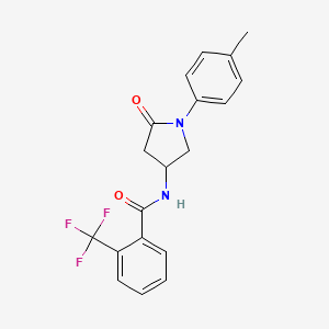 molecular formula C19H17F3N2O2 B2612098 N-[1-(4-methylphenyl)-5-oxopyrrolidin-3-yl]-2-(trifluoromethyl)benzamide CAS No. 896366-35-1