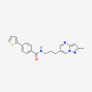 molecular formula C21H20N4OS B2612102 N-(3-(2-methylpyrazolo[1,5-a]pyrimidin-6-yl)propyl)-4-(thiophen-2-yl)benzamide CAS No. 1797142-08-5