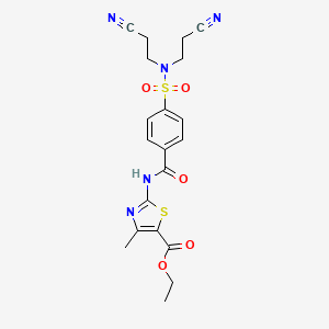 molecular formula C20H21N5O5S2 B2612120 ethyl 2-(4-(N,N-bis(2-cyanoethyl)sulfamoyl)benzamido)-4-methylthiazole-5-carboxylate CAS No. 392236-32-7