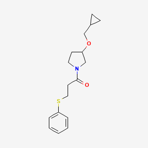 molecular formula C17H23NO2S B2612217 1-(3-(Cyclopropylmethoxy)pyrrolidin-1-yl)-3-(phenylthio)propan-1-one CAS No. 2034538-59-3