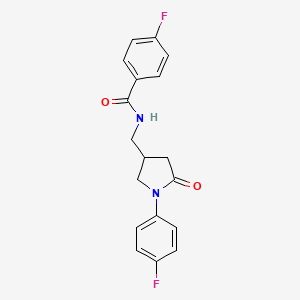 molecular formula C18H16F2N2O2 B2612222 4-fluoro-N-((1-(4-fluorophenyl)-5-oxopyrrolidin-3-yl)methyl)benzamide CAS No. 954667-37-9