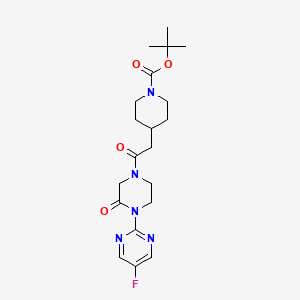 molecular formula C20H28FN5O4 B2612236 Tert-butyl 4-{2-[4-(5-fluoropyrimidin-2-yl)-3-oxopiperazin-1-yl]-2-oxoethyl}piperidine-1-carboxylate CAS No. 2320578-06-9