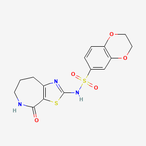 molecular formula C15H15N3O5S2 B2612471 N-{4-oxo-4H,5H,6H,7H,8H-[1,3]thiazolo[5,4-c]azepin-2-yl}-2,3-dihydro-1,4-benzodioxine-6-sulfonamide CAS No. 1797727-46-8