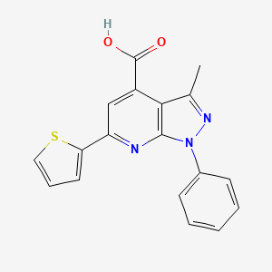 molecular formula C18H13N3O2S B2612501 3-methyl-1-phenyl-6-(thiophen-2-yl)-1H-pyrazolo[3,4-b]pyridine-4-carboxylic acid CAS No. 721916-17-2