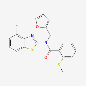 molecular formula C20H15FN2O2S2 B2612503 N-(4-fluorobenzo[d]thiazol-2-yl)-N-(furan-2-ylmethyl)-2-(methylthio)benzamide CAS No. 922395-12-8