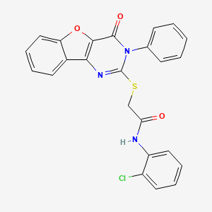molecular formula C24H16ClN3O3S B2612505 N-(2-chlorophenyl)-2-({6-oxo-5-phenyl-8-oxa-3,5-diazatricyclo[7.4.0.0^{2,7}]trideca-1(9),2(7),3,10,12-pentaen-4-yl}sulfanyl)acetamide CAS No. 902933-59-9